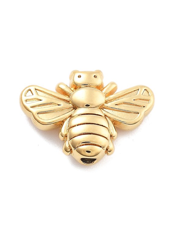 3pcs 304 Stainless Steel Beads PVD Vacuum Plating Bees golden 10.5x15x4mm Hole: 1.6mm