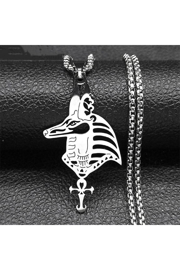 3pcs 304 Stainless Steel Egyptian Ancient Anubis Anka Cross box Chain Necklaces Stainless Steel color 23.62 inch(60cm)