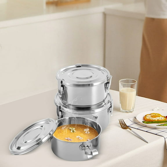 3pcs 304 Stainless Steel Food Storage Containers Smell-Proof & Buckle Leak-Proof