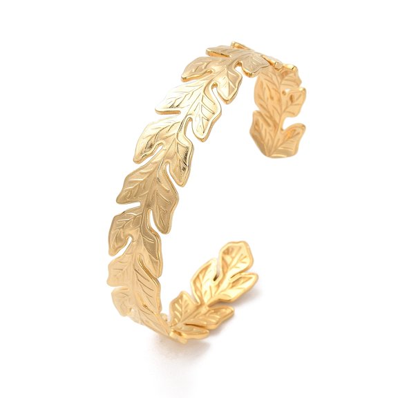 3pcs 304 Stainless Steel Leaf Cuff Bangles Golden Inner Diameter: 2-1/4 inch(5.6cm)