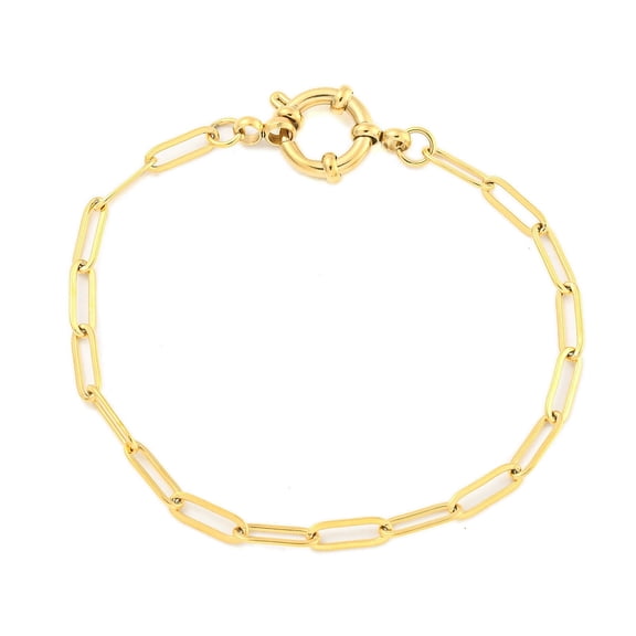 3pcs 304 Stainless Steel Paperclip Chain Bracelets for Women Real 18K golden Plated 6-3/4 inch(17cm)