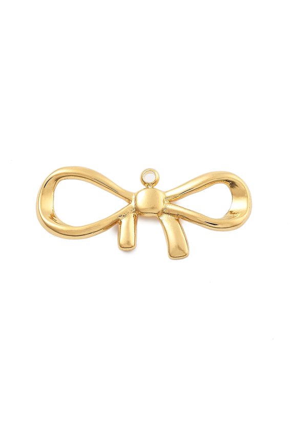 3pcs 304 Stainless Steel Pendants Bowknot Charm PVD Vacuum Plating golden 11x27x2.5mm Hole: 1.3mm