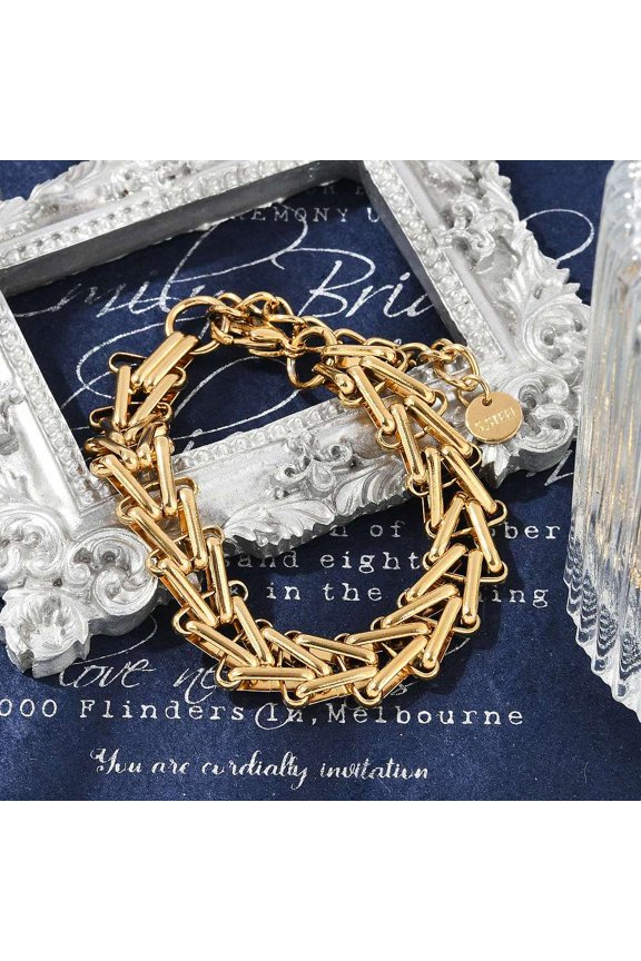 3pcs 304 Stainless Steel Wheat Chains Bracelets for Women Ion Plating(IP) Golden 7-1/4 inch(18.5cm)