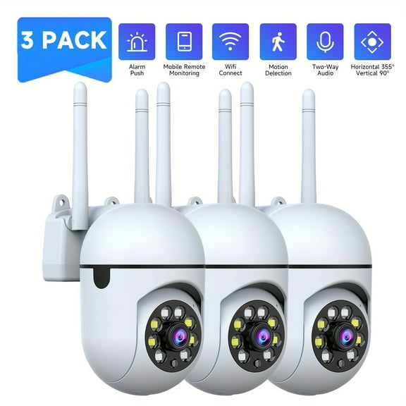 3pcs 355° Pan Wireless Camera, 3MP HD, Dual-Band 2.4/5G WiFi, AI Motion Detection, Two-Way Audio, Full Color Night Vision, Cloud & SD Storage