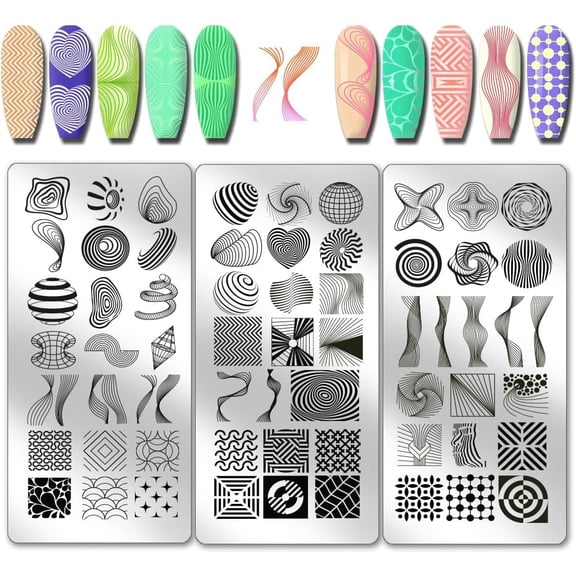 3pcs 3D Line Nail Stamp Plate Spiral Line Print Art Template Stainless Steel Nail Image Plate Geometric Lines Pattern Nails Art Stencils DIY