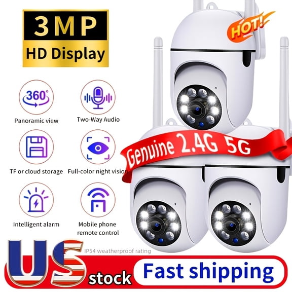 3pcs 3MP PTZ Hemisphere Security Camera with Indoor Night Vision, Two-Way Audio, Wi-Fi & Smart App Controls for iOS/Android, LED Lights, Motion Detection Alerts, Remote Viewing, Wall Mounted