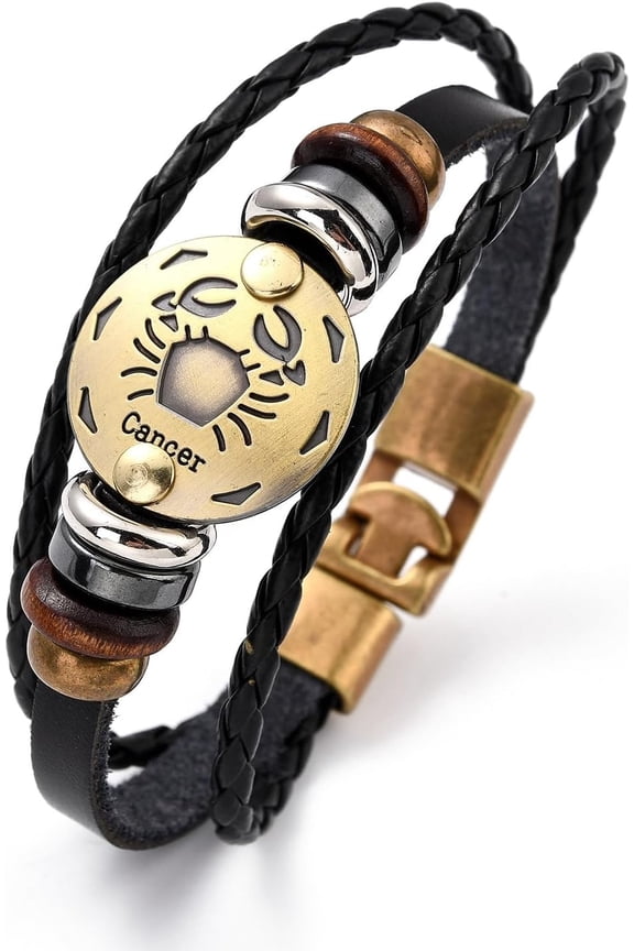 3pcs 3Pcs Leather Cord Bracelets Retro Multi-strand Bracelets with Wood Beads Hematite Beads and Alloy Findings Flat Round Bronze Cancer Bracelets for Women Men Gifts