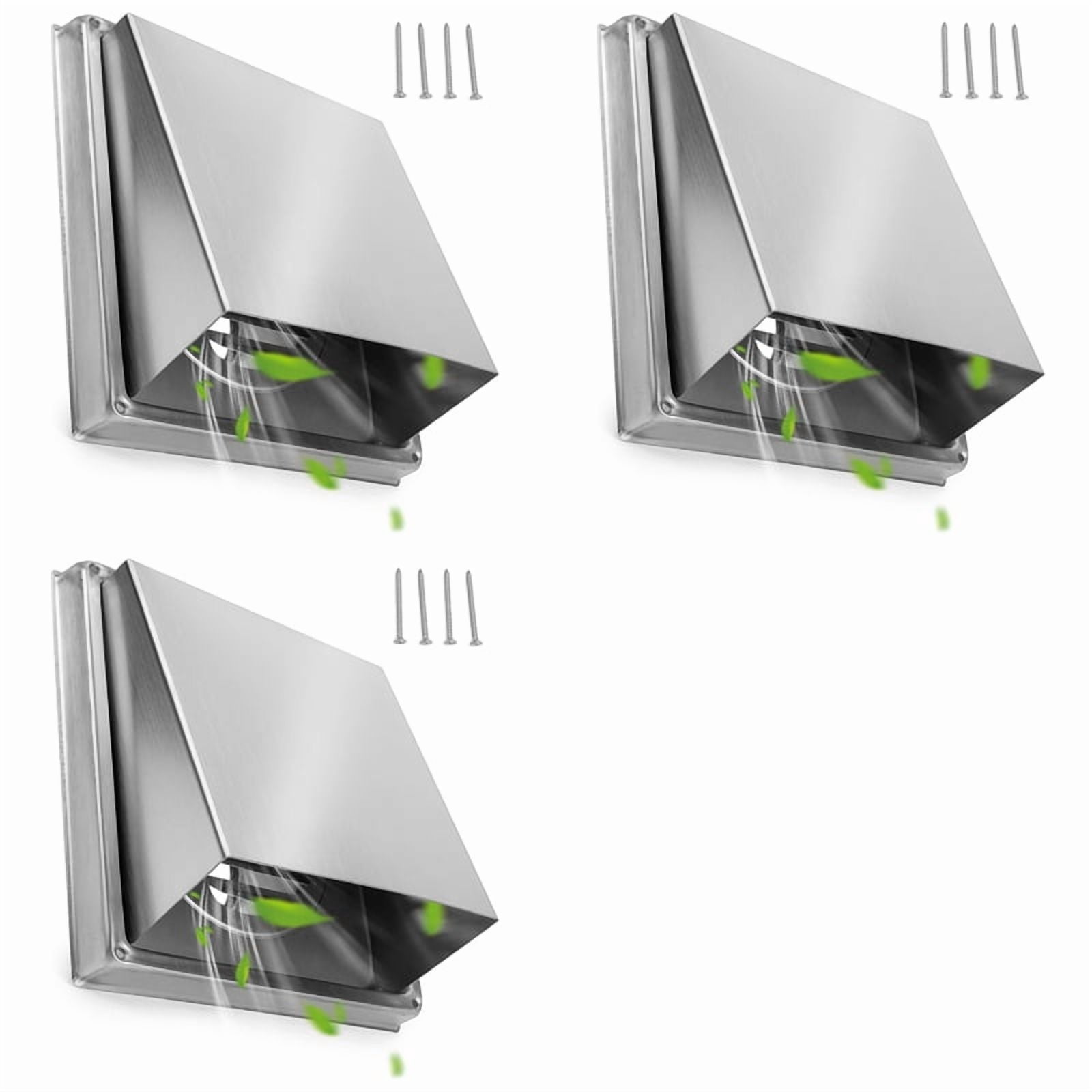 3pcs 4 Inch Dryer Vent Cover Outdoor Walls, Stainless Steel External Extractor Wall Vent Cushioned Non-Return Flap