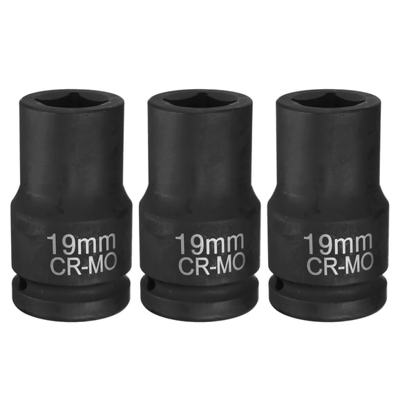 3pcs 4 Point Square Socket 1" Drive 19mm Metric CR-MO Impact Wheel Socket