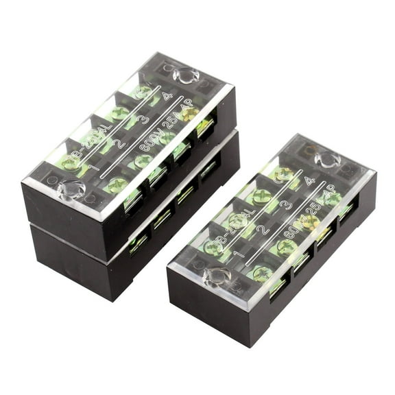 3pcs 4 Positions Double Rows Covered Screw Terminal Barrier Strip Block 600V 25A