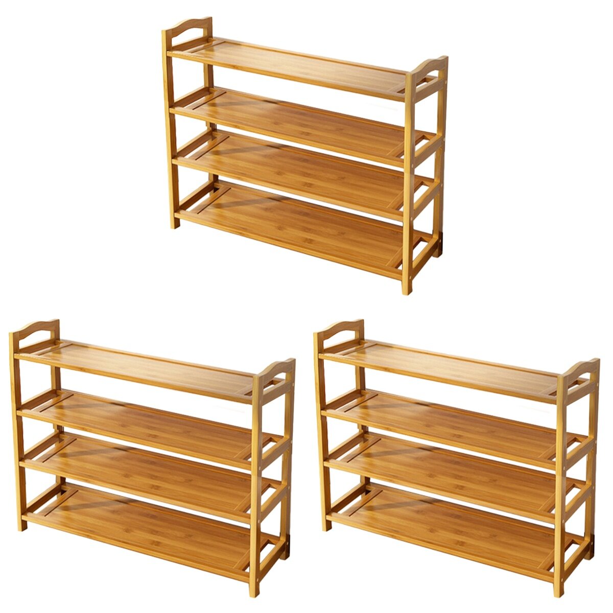 3pcs 4Tier Bamboo Shoe Rack Premium Stackable Shoe Shelf Storage
