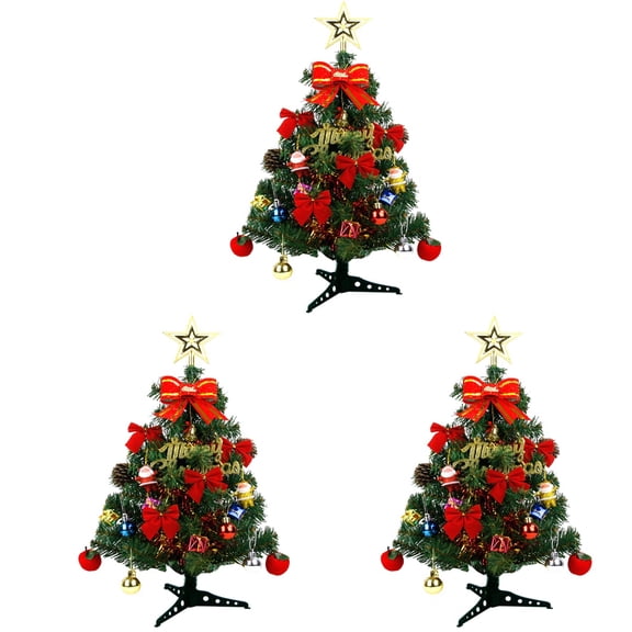 FONDOTIN 3-Piece Small Multi-Color Christmas Tree Set Perfect for Desktop and Holiday Home Decor