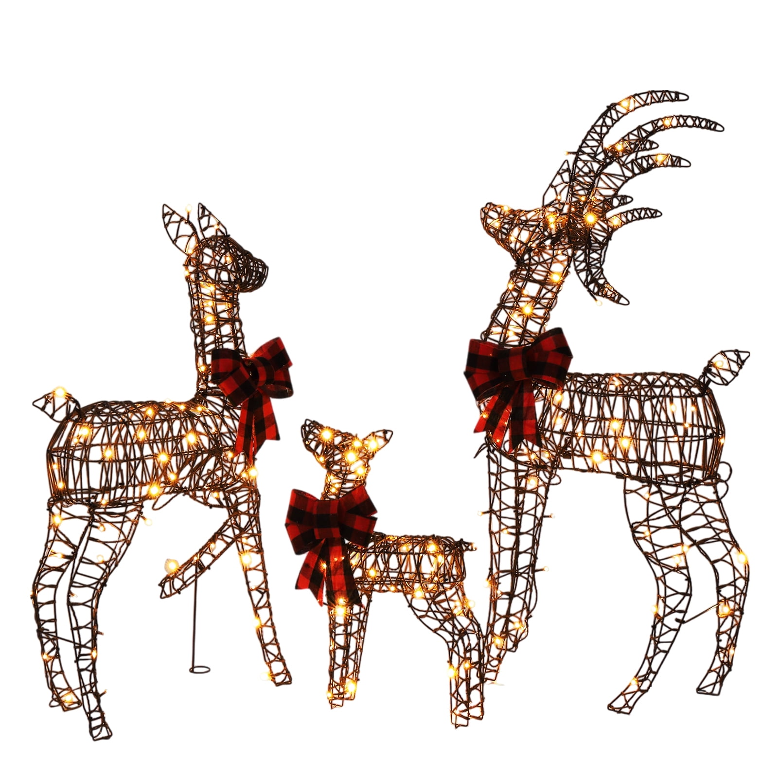 3pcs 4FT 30.00V 3.60W Family Elk Brown Ratten Style Frame Courtyard Elk Decoration