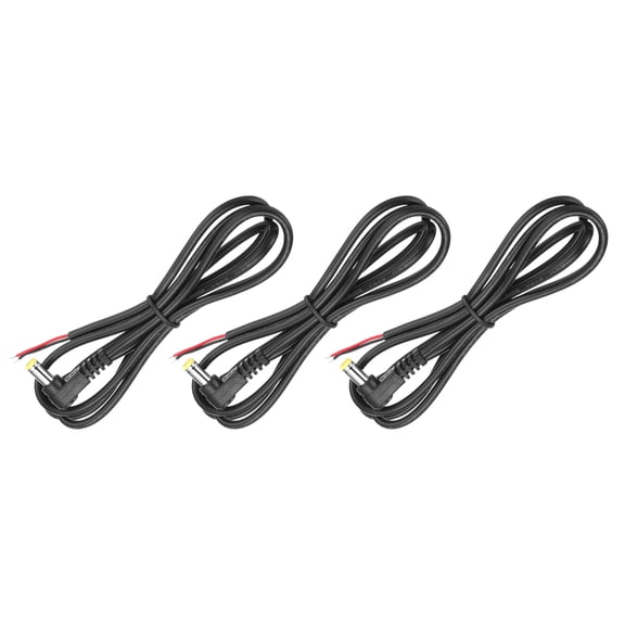 3pcs 5.5mm x 2.1mm Right Angle 90 Degree DC Male Plug Jack to Bare Wire for DC Surveillance Camera, 1m