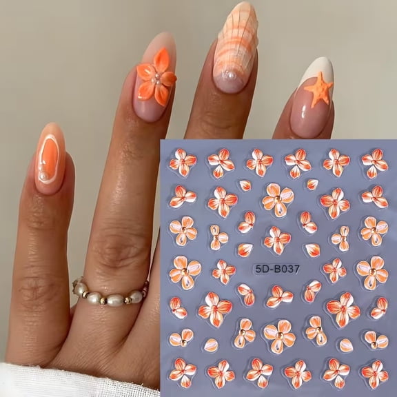 3pcs 5D Orange Floral Tropical Foil Wraps | Elegant Nail Art Stickers for Women