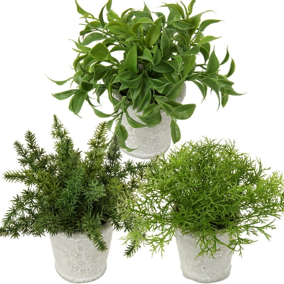 3pcs 6.5 inch Eucalyptus Rosemary Fern Artificial Plants Potted Decor Faux Plants in Pots