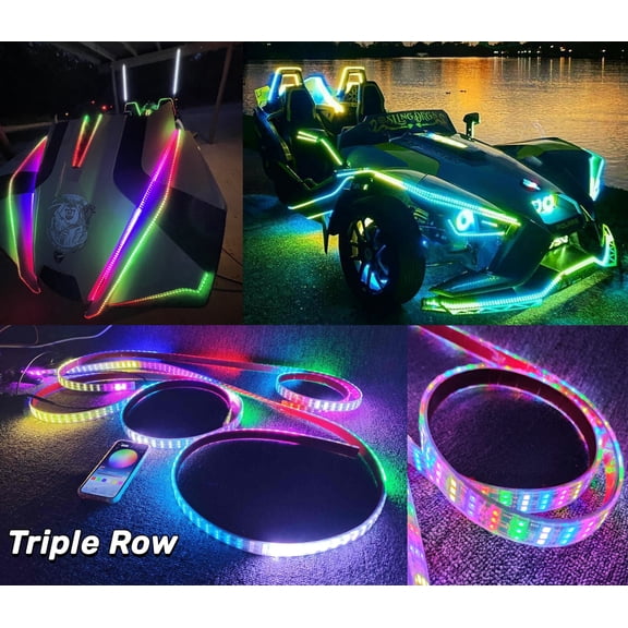 Tzvmny Lighting Factory - 3PCS 6.5FT 78" Triple Row CHASING Dream Color LED Light Strips For Slingshot Truck Underglow Bluetooth+Remote Waterproof