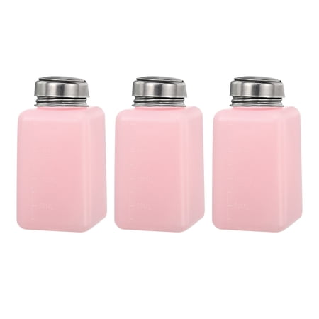 3pcs 6.8 Oz/200ml Alcohol Push Down Pump Dispenser Bottle Press Liquid Empty Container, Pink