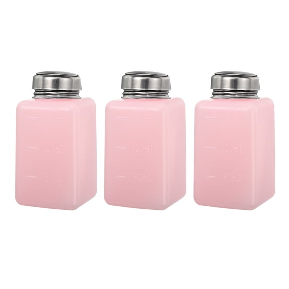 3pcs 6 Oz/180ml Alcohol Push Down Pump Dispenser Bottle Press Liquid Empty Container, Pink