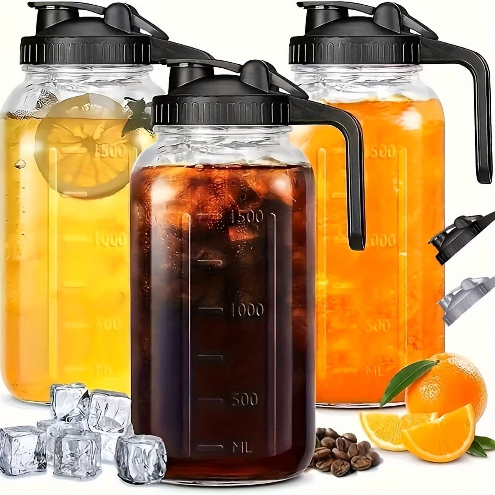 3pcs 64oz Glass Mason Jar Pitchers - Airtight Lids, Wide Mouth for Sun ...