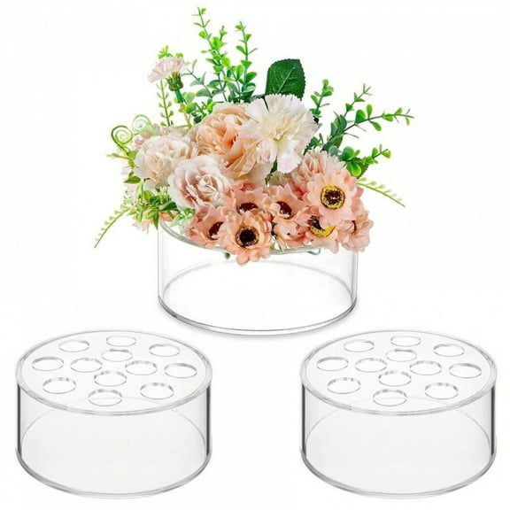 3pcs/6pcs/10pcs Acrylic Floral Centerpiece - 12 Holes Round Low Flower Vase, Table Flower Holder for Dining Table, Wedding, Home Birthday Party Decorations