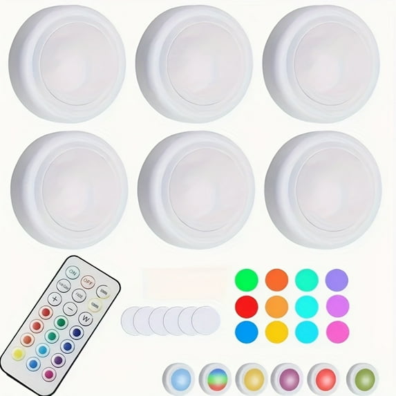 3pcs/6pcs LED Motion Sensor Light, Round Cordless Battery Operated Puck Night Light, with Remote, Adhesive Magnetic Light Fixtures, for Hallway, Bathroom, Bedroom, Kitchen, Cabinet,Home Decor