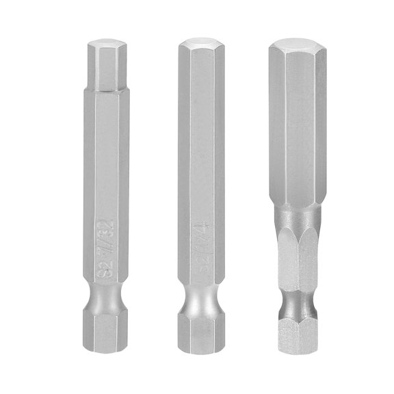 3pcs 7/32+1/4+5/16" SAE Hex Head Wrench Drill Bit 50mm Length Magnetic Bits Gray