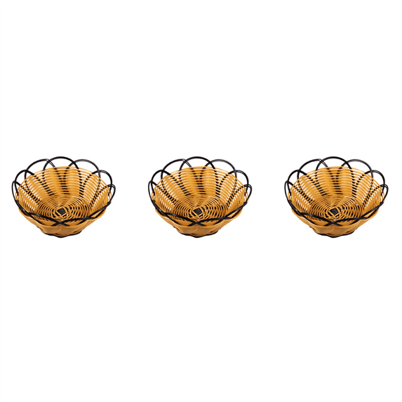 3pcs 7 Inch Plastic Braided Basket Fruit Vegetable Cookies Container Holder Black&Orange