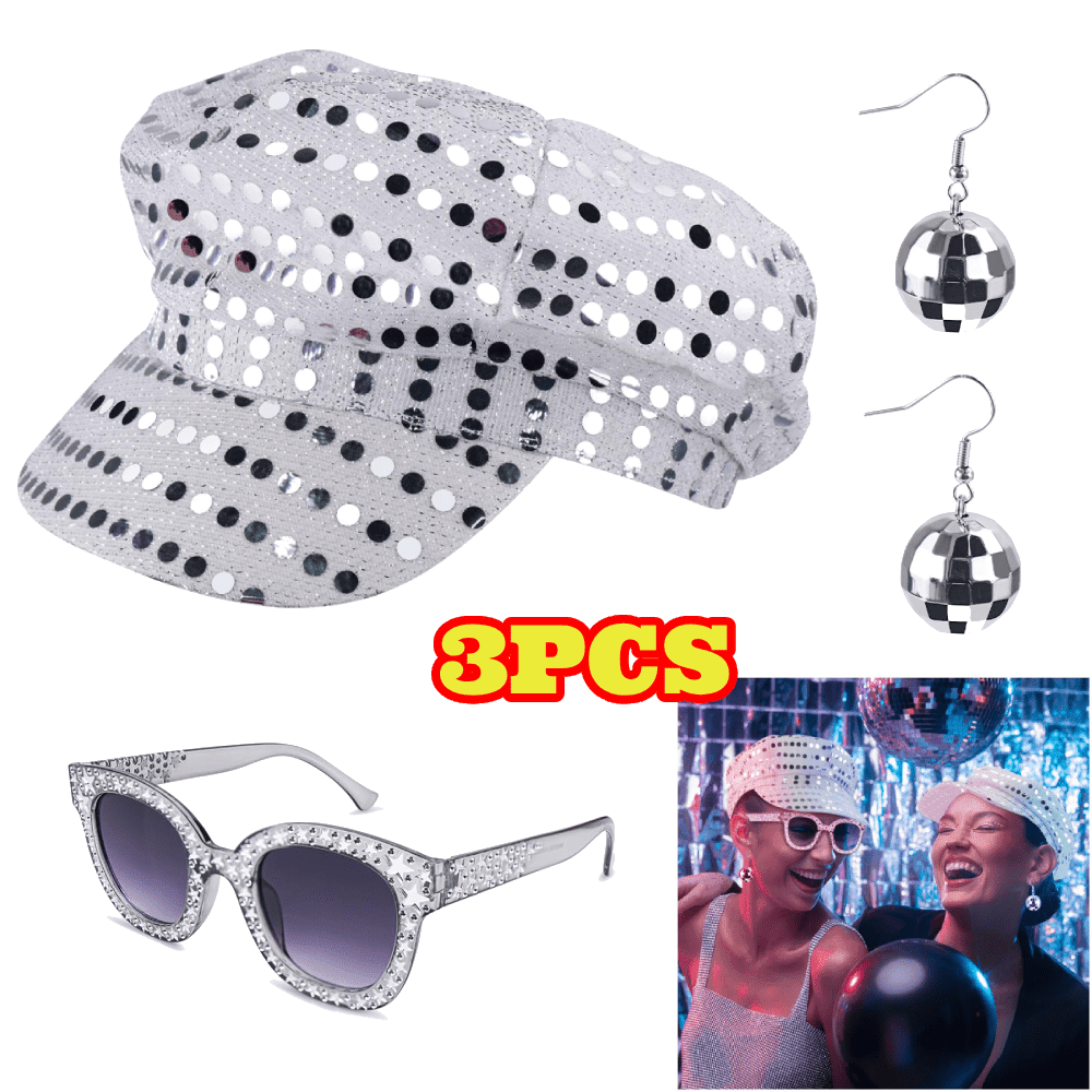 3pcs 70s Disco Abba Accessories for Women, Sequin Hat  display picture 2
