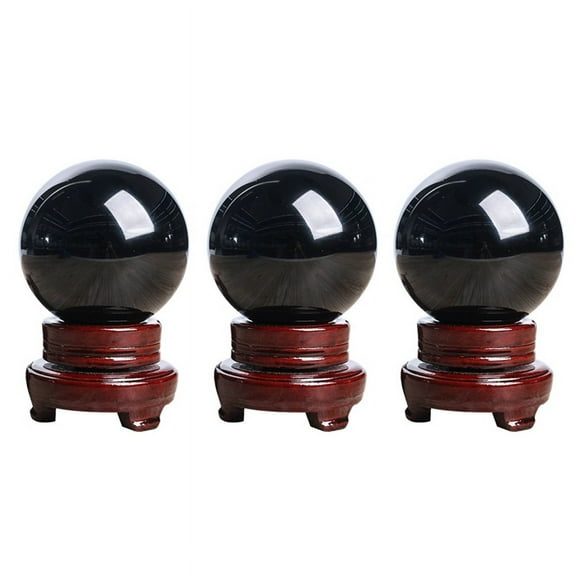 3pcs 80MM Natural Black Sphere Large Crystal Ball Healing Stone with Base