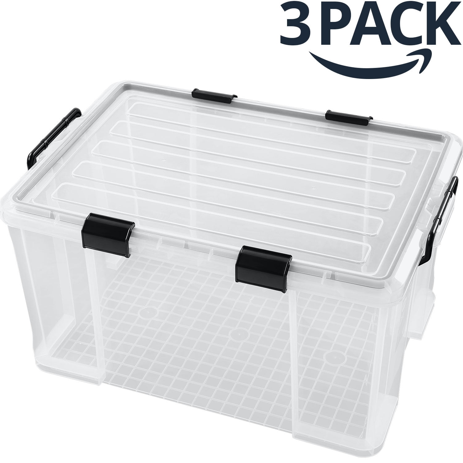3pcs 85L Waterproof Garage Outdoor Storage Containers, Durable Waterproof Big  Plastic Bins with Sealing Lids for Kitchen Food Shoes Toys Craft Under Bed  Organizers, Transparent 27.75x18.89x15.16inch 