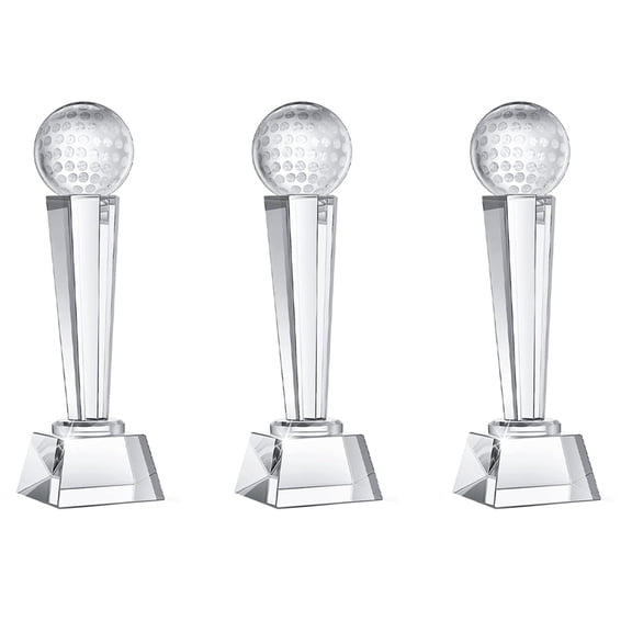 3pcs 9 X 2.8 Inch Crystal Glass Golf Trophy for Adults Kids Golf Tournament Table Desktop Decor