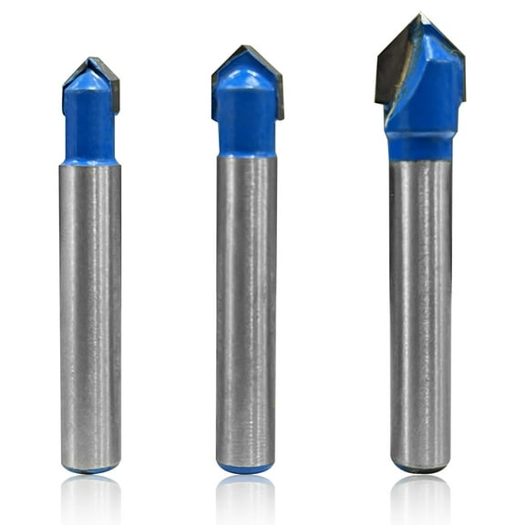3pcs 90 degree V-groove milling cutter head -1/4 inch