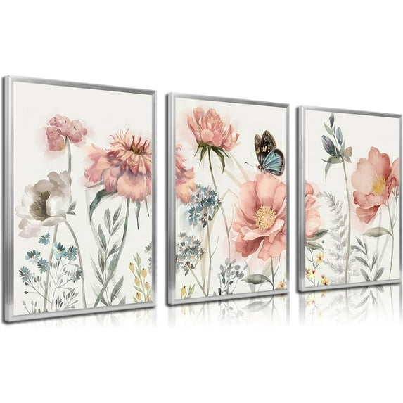 3pcs Abstract Boho Floral Canvas Wall Art Green Beige Flower Market Wall Decor Pictures Minimalist Colorful Botanica Posters Prints For Living Room Bedroom Office Home Decoration