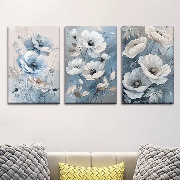 3pcs Abstract Flower Tree Wall Art Paintings - Unframed Modern Canvas Drawings, Tree Line Decor for Living Room, Office, Cafe - Perfect Birthday, Valentine's Day & Easter Gift (Suitable for, library