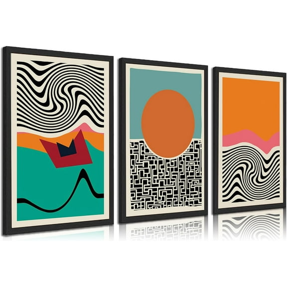 3pcs Abstract Stripes Canvas Wall Art Colorful Mid Century Modern Posters Prints Simple Line Wall Decor Pictures for Living Bedroom office Home Decoration Unframed