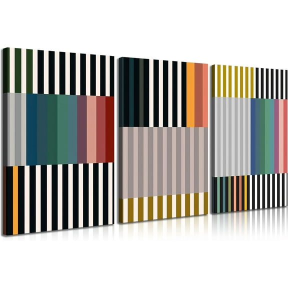 3pcs Abstract Stripes Canvas Wall Art Colorful Mid Century Modern Posters Prints Simple Line Wall Decor Pictures for Living Bedroom office Home Decoration Unframed