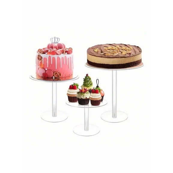 3pcs Acrylic Cake Stand Clear Round Tower Cupcake Stands Plastic Fruit Plate Rack, Multi-Layer