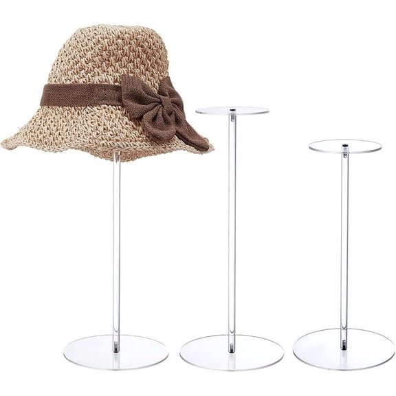 3pcs Acrylic Hat Stand Clear Hat Stands Rack Wig Display Rack Round Pedestal Stand Acrylic Risers for Display Hats Helmet Wig Collectibles Jewelry Watch 11.8"/13.8"/15.8" Height