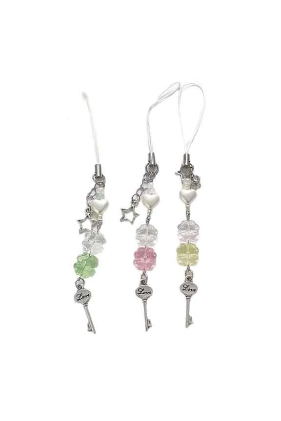 3pcs Acrylic Keychain String Unique Beaded Phone Pendant Four Clovers Fashion Phone Straps for Phone Case