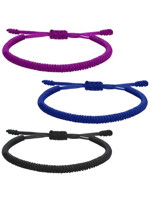3pcs Adjustable Handmade Braided Rope Knot Buddhist Lucky Protection Friendship Bracelets Tibetan String Bracelet Amulets Jewelry Gift for Men Women Couples, 3 Colors