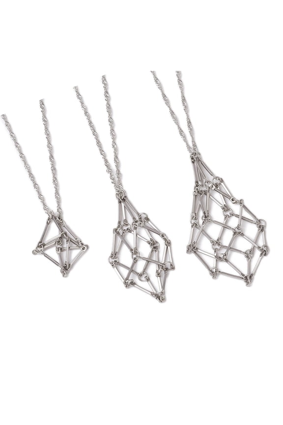 3pcs Adjustable Length Neckchain Empty Crystal Holder Cage Necklace for Men Women Punk Jewelry Gift Fashion Neckwear