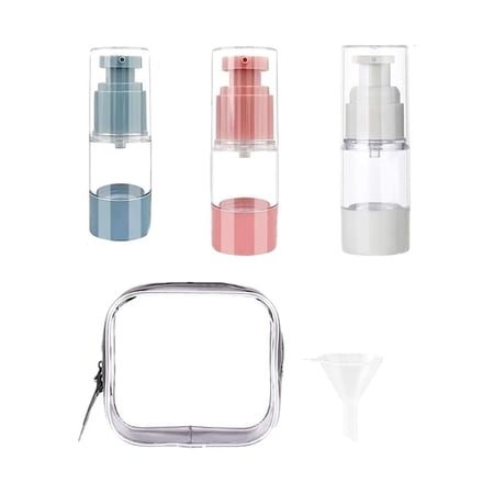 3pcs Airless Lotions Pump Bottles, Empty Plastic Travel Size Toiletry Cosmetic Dispenser for Serums Foundation, Refillable Vacuum Small Fine Mist Spray Bottle for Liquid Essential Oil (1oz,lotions)