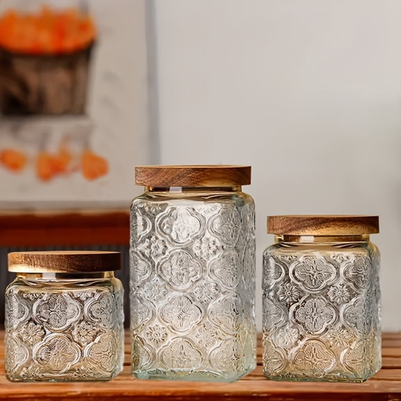 3pcs Airtight Glass Mason Jar Set (500-1000ml) - Kitchen Pantry Storage Containers