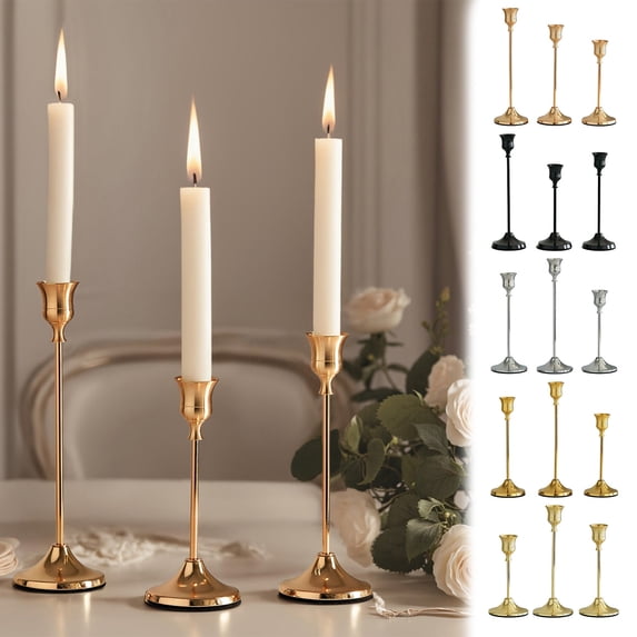 3pcs Aluminum Alloy Candelabra Set, Wrought Iron Electroplated Metal Candle Holder, Decorative Candlestick for Western Dining Wedding Home Holiday Decor, Gold