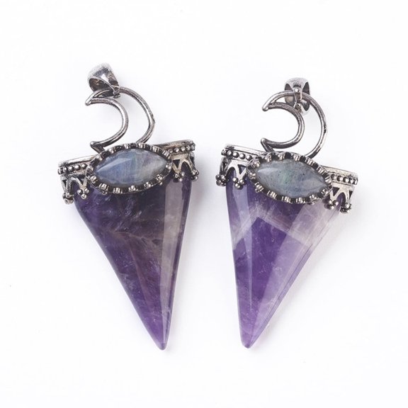 3pcs Amethyst Big Pendants with Brass Findings Triangle Silver 53~58x28~29x16~18mm Hole: 5x7mm