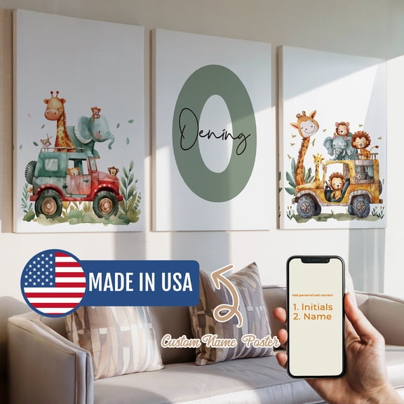 3pcs Animal Party Custom Name Decorative Painting, Canvas 16x24inch Unframe, Waterproof Wall Art for Home Decor-Made in USA