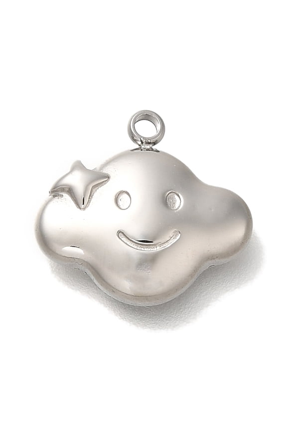 3pcs Anti-304 Stainless Steel Charms Cloud with Star Charm Stainless Steel Color 12.5x13.5x2.8mm Hole: 1.4mm