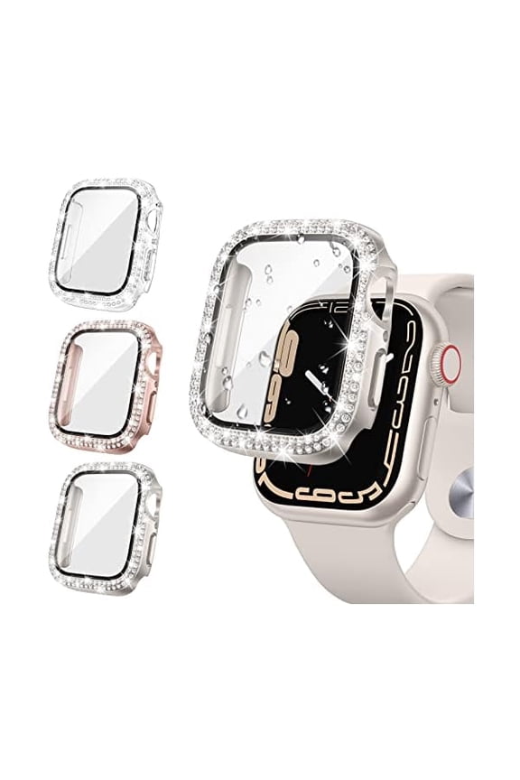 [3pcs for Apple Watch Screen Protector Case 40mm SE 3/SE 2rd Generation/SE/Series 6/5/4 Accessories, iWatch Diamond Bumper Case with Tempered Glass, Protective Bling Face Cover Women, 40 mm