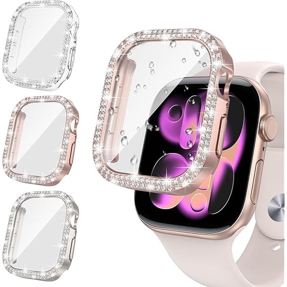 [3pcs for Apple Watch Screen Protector Case Series 11/10 42mm Accessories, iWatch Hard PC Diamond Bumper Case Built-in Tempered Glass Film, Protective Bling Face Cover for Women, 42 mm